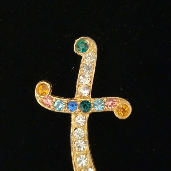 LG Scimitar Curved Sword Pin Rhinestone Brooch Vintage Costume Estate Jewelry - Picture 3 of 6